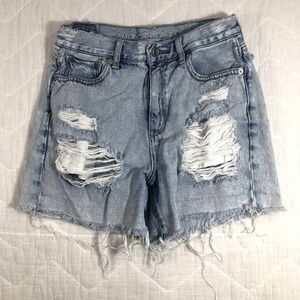 American Eagle Shorts Women's 2 Denim Blue Boyfriend Distressed Cut Off Raw Hem